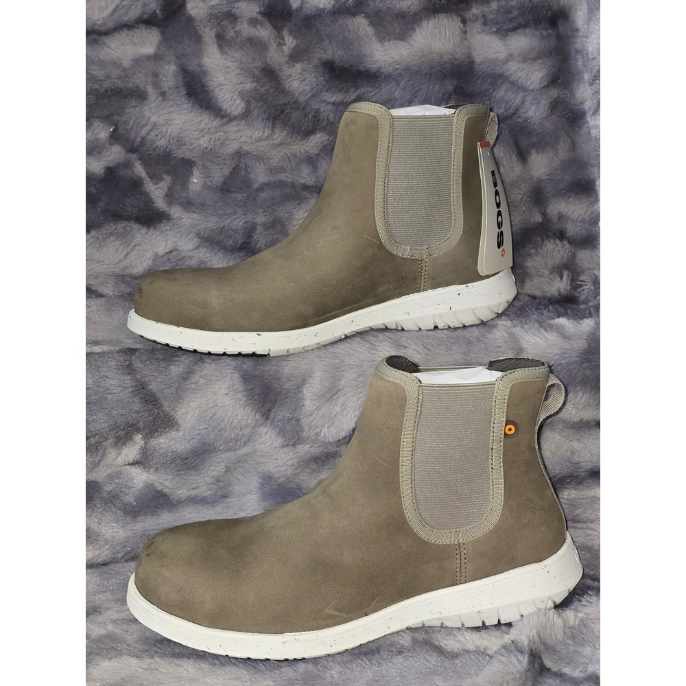NWB‎ Bogs Cypress Chelsea Safety Toe Taupe Green Waterproof Boots SZ 9.5